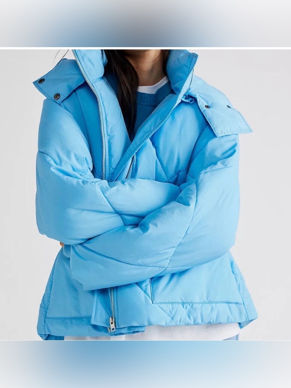 Free People Emmy Swing Puffer Jacket in Capri Blue M